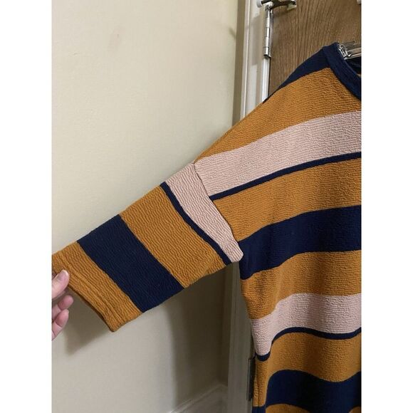 BDG Urban Outfitters Oversized Yellow/Navy Striped 100% Cotton Crop Blouse Sz S - Picture 3 of 10